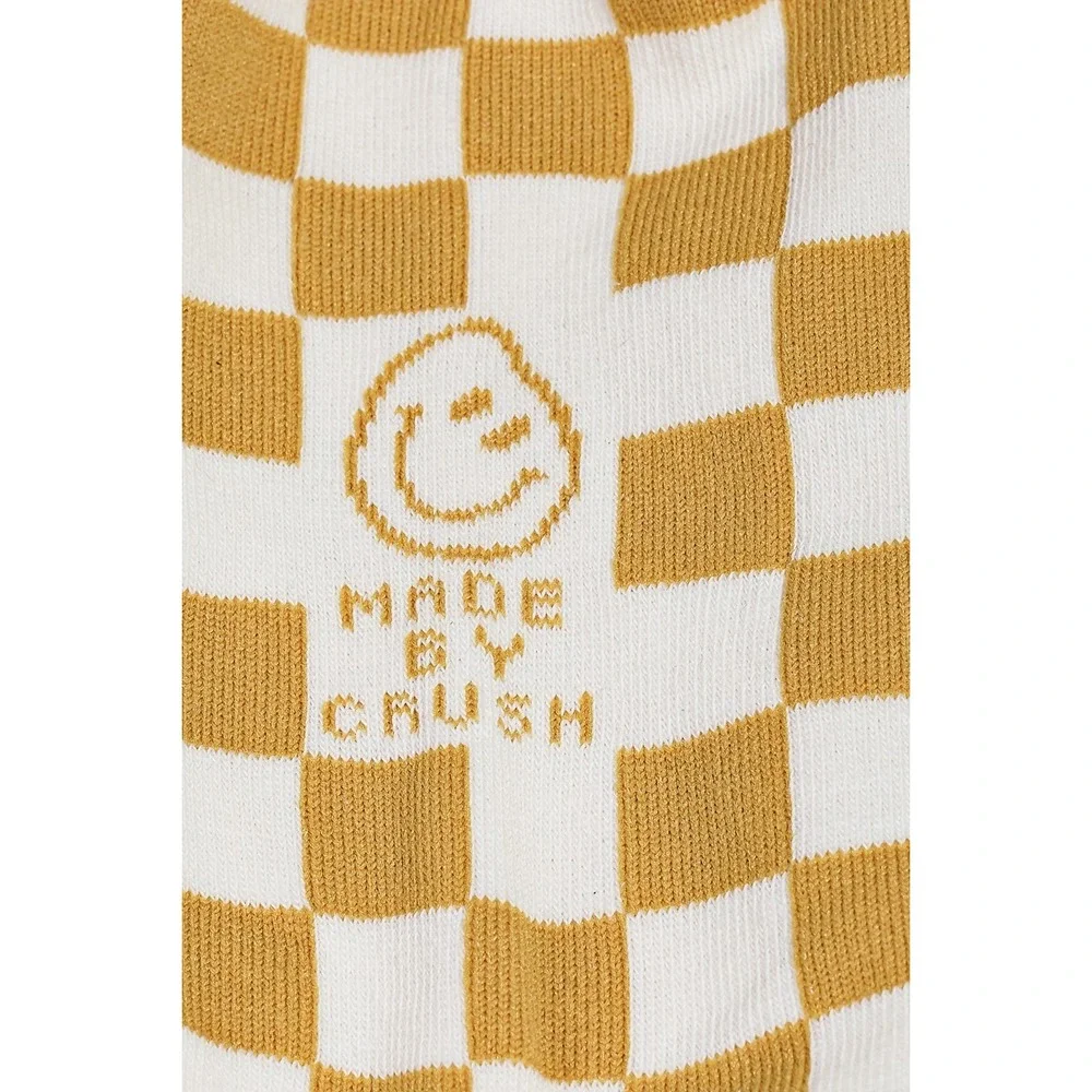 NEW Crew‎ Mustard Yellow White Checkerboard Pattern Ribbed Crew Socks